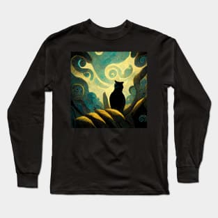 Van Gogh inspired black cat Long Sleeve T-Shirt